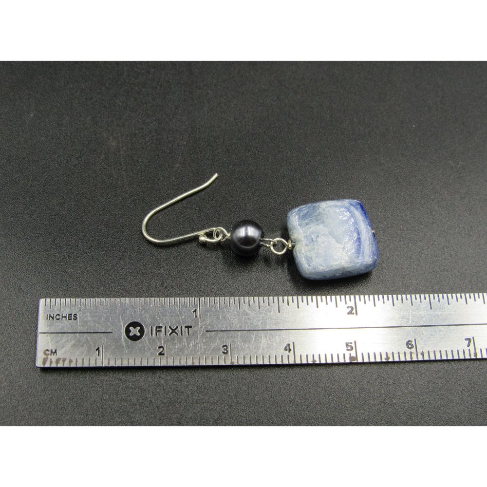 Sterling Silver Square Blue And White Wonderful Stone Earrings - Picture 4 of 5